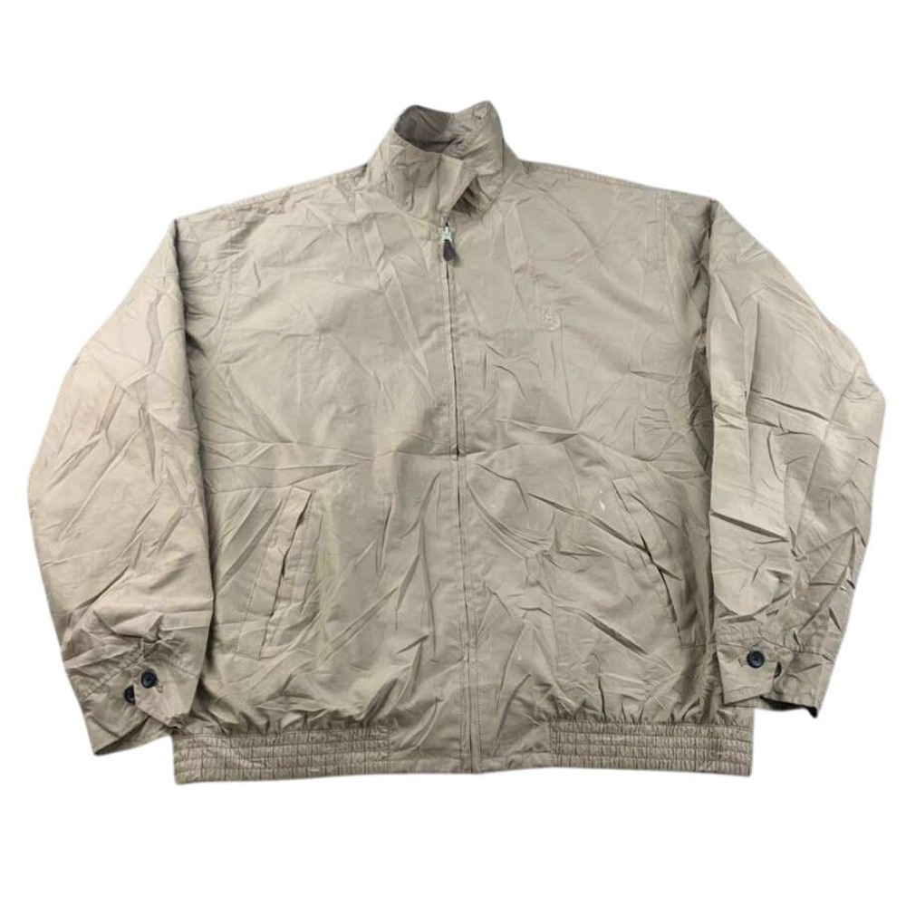 Chaps Ralph Lauren Harrington Jacket Large Tan Khaki Full Zip Blue Plaid Lined